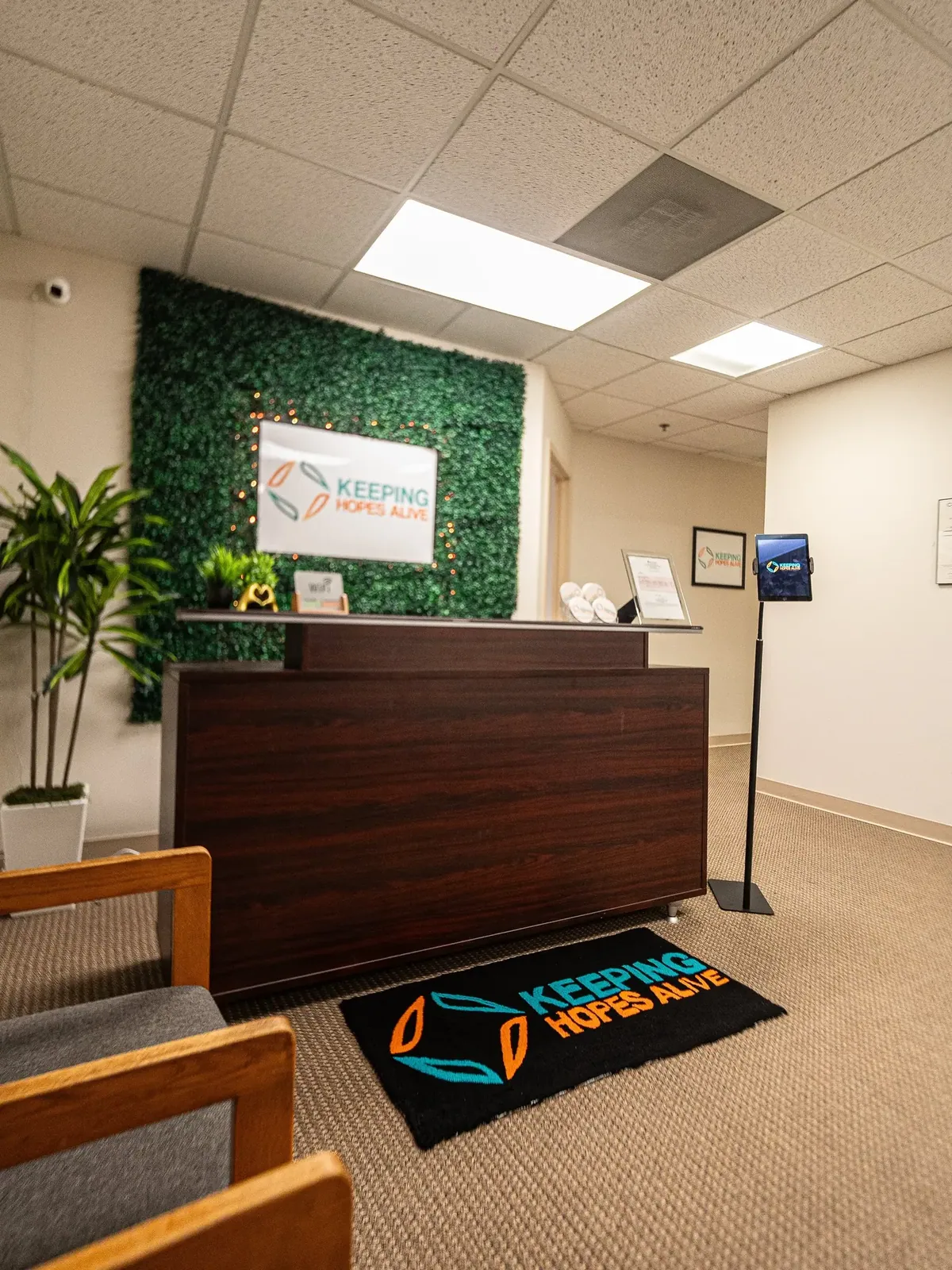 The Keeping Hopes Alive front desk and waiting area in downtown Baltimore
